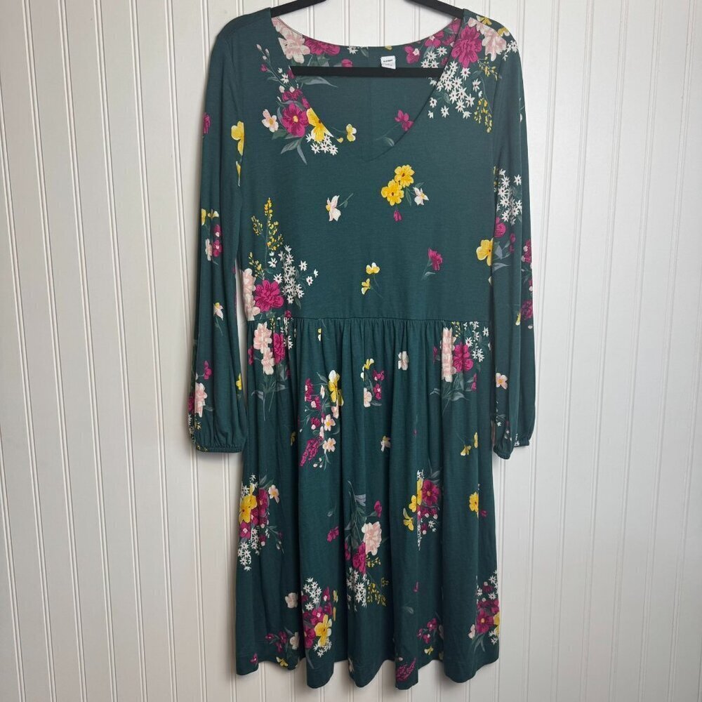 Old Navy green floral V-neck long sleeve dress size large A17
